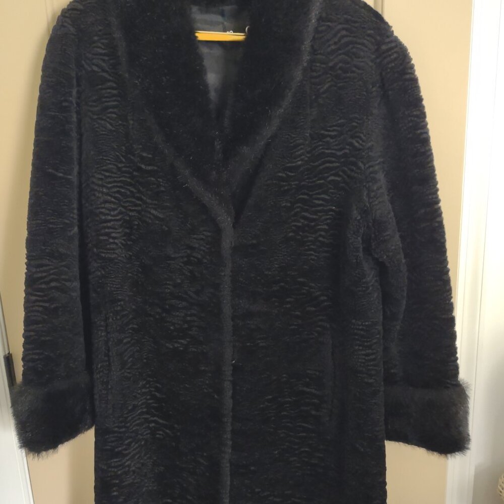 Black long Coat Faux-Fur Size Lg Small (fits size Medium) by Maria Dionisiou
